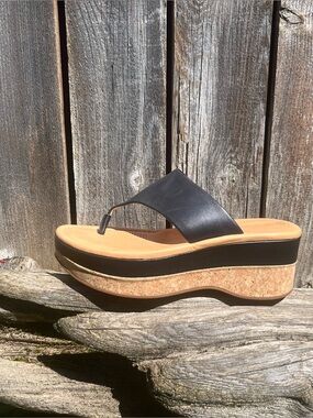 Corso Como Black Cork Platform Thong Sandal size 9